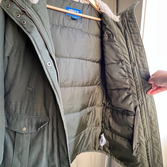 Adidas Boyfriend Down Parka Green Winter Jacket - Picture 6 of 7